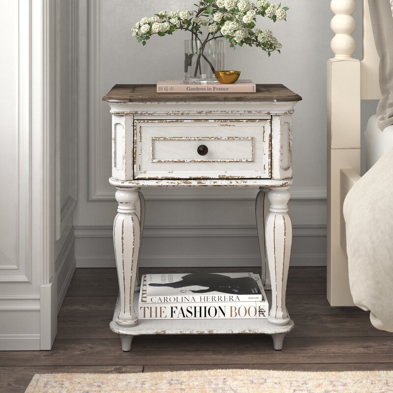 Solid Wood and Rustic White Metal Antique Coffee Side Table sale or Nightstand